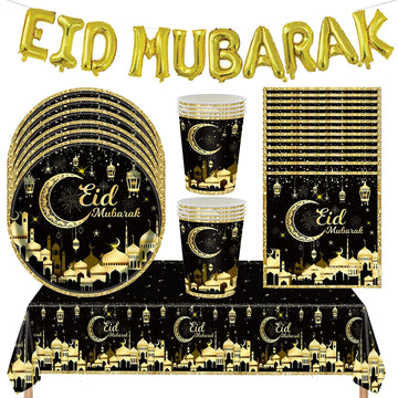 Muslim Islamic Festival Eid Mubarak party tablecloth napkin plate cup decoration Ramadan Kareem party tableware Banner supplies