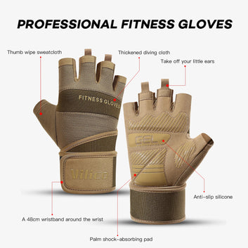 Half Finger Gym Gloves Weightlifting Dumbbell Training Anti-Slip Fitness Gloves with Wrist Support Workout Crossfit Exercise