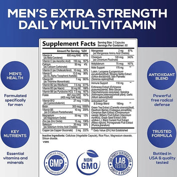 Men's Daily Multivitamin Supplement - Provides Cognitive Brain Health, Energy and Stamina, and Muscle Mass