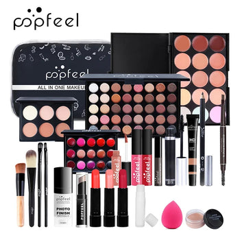 POPFEEL All in One Makeup Kit Full Set Box(Eyeshadow, Lip Gloss,Lipstick,Brushes,Eyebrow,Concealer,Eyeliner)Beauty Make Up Bag